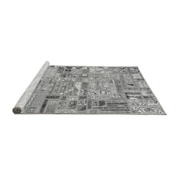 Sideview of Machine Washable Patchwork Gray Transitional Rug, wshabs2037gry