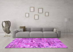 Machine Washable Patchwork Purple Transitional Area Rugs in a Living Room, wshabs2037pur