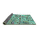 Sideview of Patchwork Turquoise Transitional Rug, abs2037turq