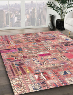 Machine Washable Abstract Dark Salmon Pink Rug in a Family Room, wshabs2037