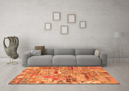 Machine Washable Patchwork Orange Transitional Area Rugs in a Living Room, wshabs2037org