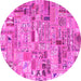 Round Patchwork Pink Transitional Rug, abs2037pnk