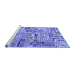 Sideview of Machine Washable Patchwork Blue Transitional Rug, wshabs2037blu
