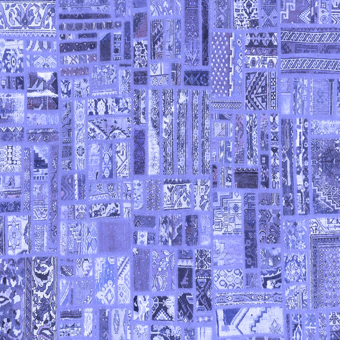 Square Machine Washable Patchwork Blue Transitional Rug, wshabs2037blu