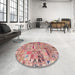 Round Abstract Dark Salmon Pink Patchwork Rug in a Office, abs2037