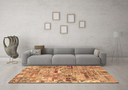 Machine Washable Patchwork Brown Transitional Rug in a Living Room,, wshabs2037brn