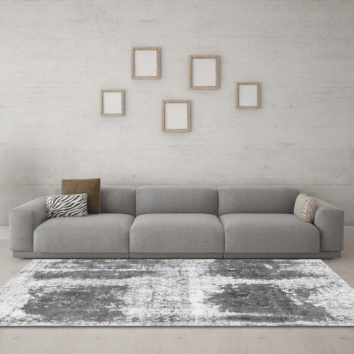Machine Washable Abstract Gray Modern Rug in a Living Room,, wshabs2038gry