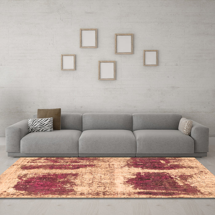 Machine Washable Abstract Brown Modern Rug in a Living Room,, wshabs2038brn