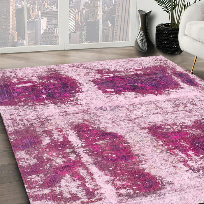 Machine Washable Abstract Pink Rug in a Family Room, wshabs2038