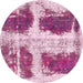 Round Machine Washable Abstract Pink Rug, wshabs2038