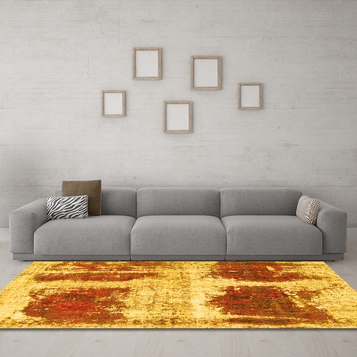 Machine Washable Abstract Yellow Modern Rug in a Living Room, wshabs2038yw