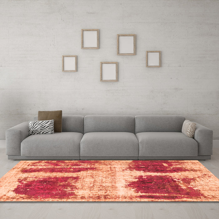 Machine Washable Abstract Orange Modern Area Rugs in a Living Room, wshabs2038org