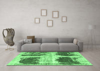 Machine Washable Abstract Emerald Green Modern Rug, wshabs2038emgrn