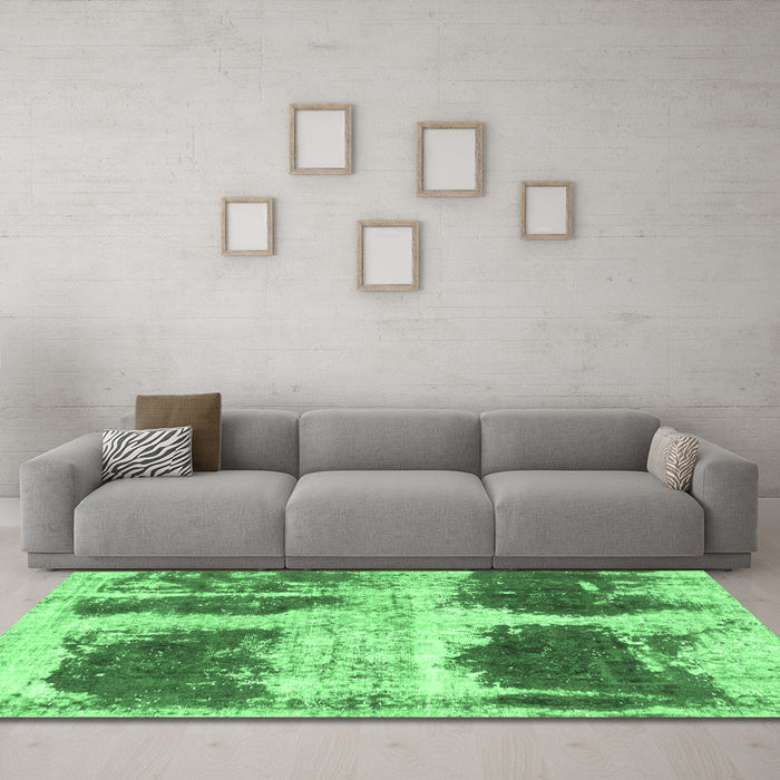 Machine Washable Abstract Emerald Green Modern Area Rugs in a Living Room,, wshabs2038emgrn