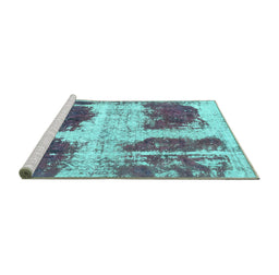 Sideview of Machine Washable Abstract Turquoise Modern Area Rugs, wshabs2038turq