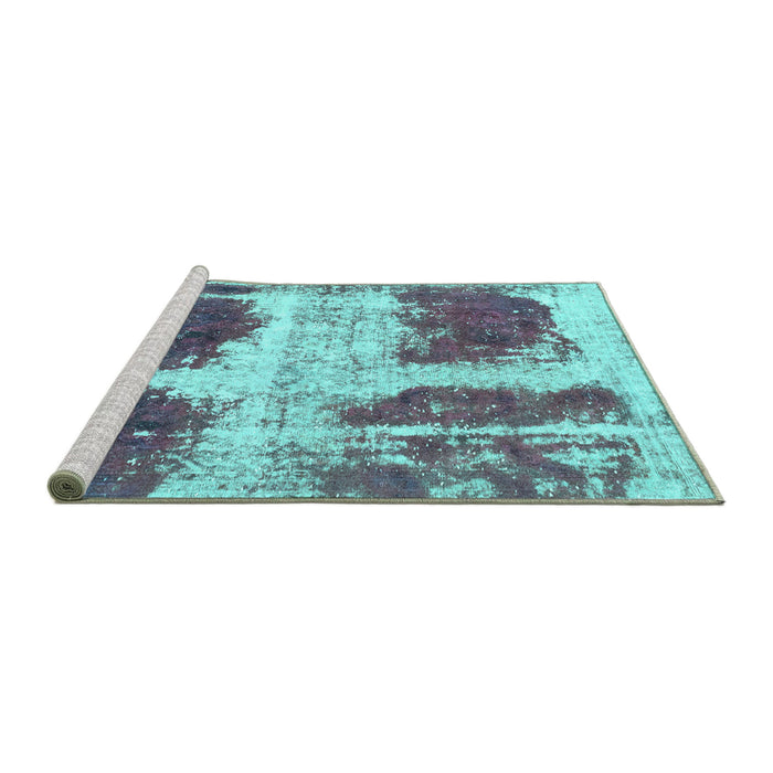 Sideview of Machine Washable Abstract Turquoise Modern Area Rugs, wshabs2038turq