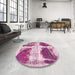 Round Abstract Pink Modern Rug in a Office, abs2038