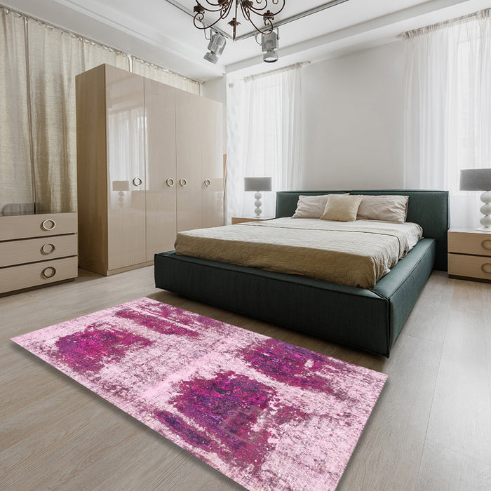 Abstract Pink Modern Rug in a Bedroom, abs2038