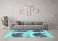 Machine Washable Abstract Turquoise Modern Rug, wshabs2038turq