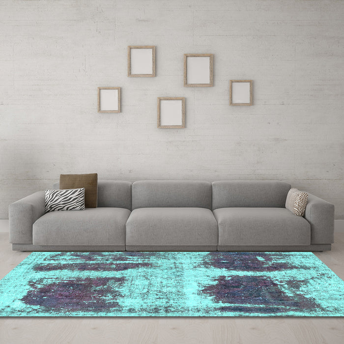 Machine Washable Abstract Turquoise Modern Area Rugs in a Living Room,, wshabs2038turq
