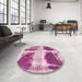 Round Machine Washable Abstract Pink Rug in a Office, wshabs2038