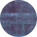 Round Abstract Light Blue Modern Rug, abs2039lblu