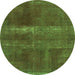 Round Machine Washable Abstract Green Modern Area Rugs, wshabs2039grn