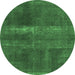 Round Abstract Emerald Green Modern Rug, abs2039emgrn