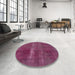 Round Machine Washable Abstract Pink Plum Purple Rug in a Office, wshabs2039