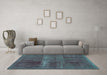 Machine Washable Abstract Turquoise Modern Area Rugs in a Living Room,, wshabs2039turq