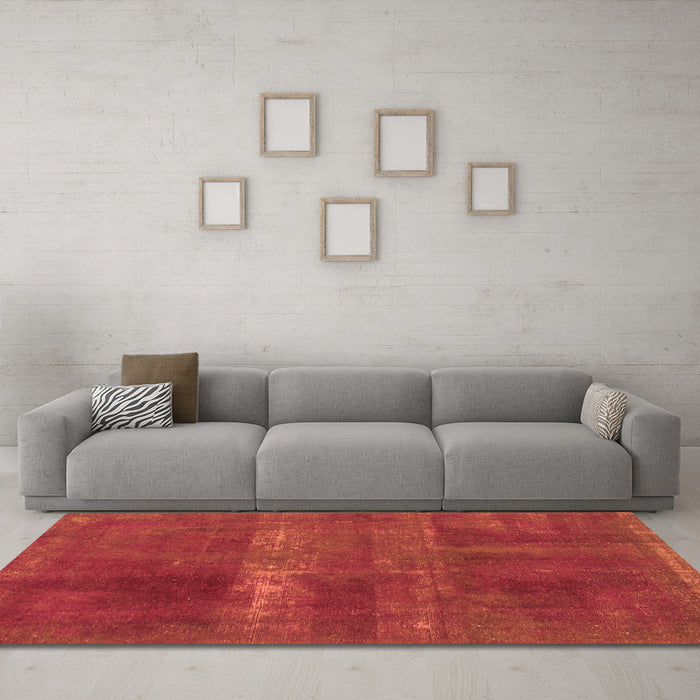 Machine Washable Abstract Orange Modern Area Rugs in a Living Room, wshabs2039org