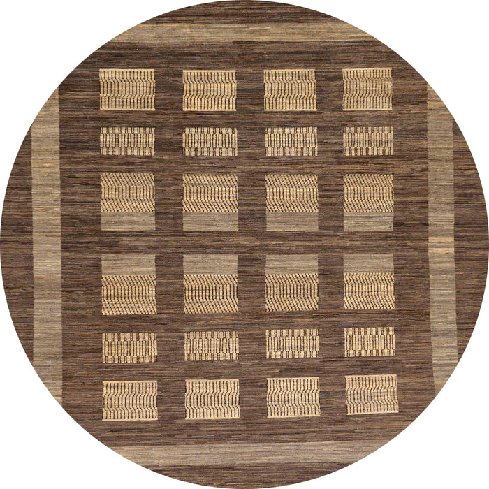 Round Abstract Orange Brown Checkered Rug, abs203