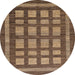 Round Abstract Orange Brown Checkered Rug, abs203