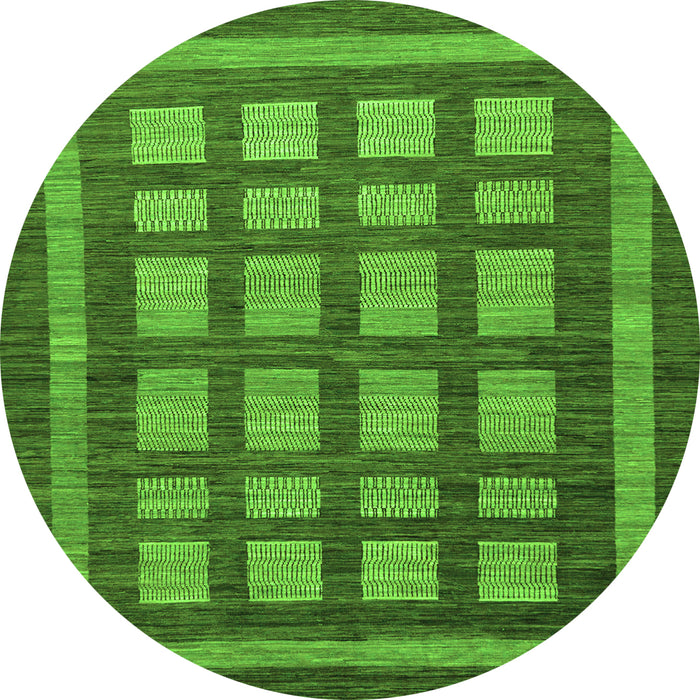 Round Machine Washable Checkered Green Modern Area Rugs, wshabs203grn