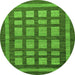 Round Machine Washable Checkered Green Modern Area Rugs, wshabs203grn