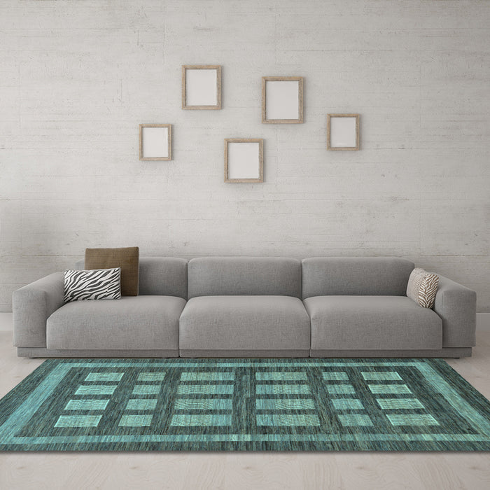Machine Washable Checkered Light Blue Modern Rug in a Living Room, wshabs203lblu