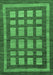 Machine Washable Checkered Emerald Green Modern Area Rugs, wshabs203emgrn