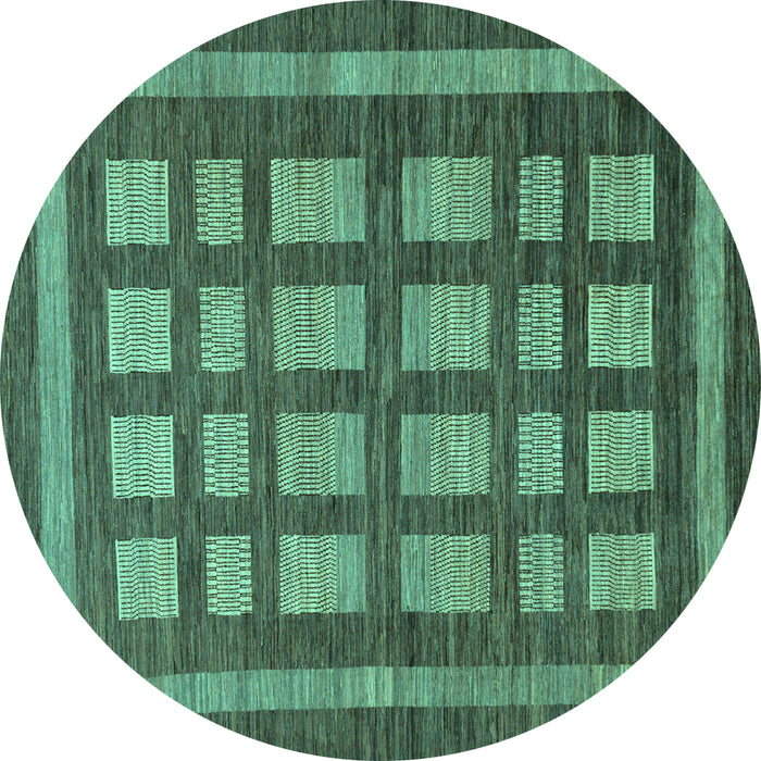 Round Machine Washable Checkered Turquoise Modern Area Rugs, wshabs203turq