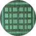 Round Machine Washable Checkered Turquoise Modern Area Rugs, wshabs203turq