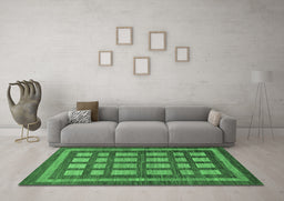 Machine Washable Checkered Emerald Green Modern Area Rugs in a Living Room,, wshabs203emgrn