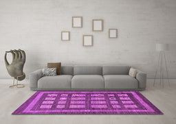 Machine Washable Checkered Purple Modern Area Rugs in a Living Room, wshabs203pur