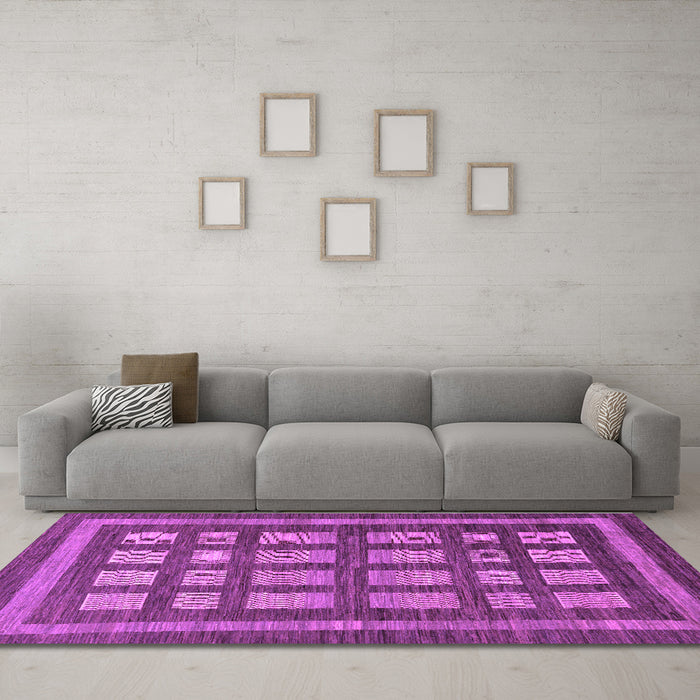 Machine Washable Checkered Purple Modern Area Rugs in a Living Room, wshabs203pur
