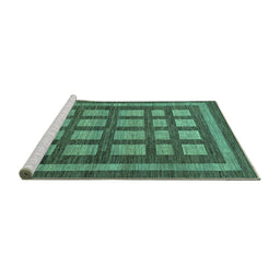 Sideview of Machine Washable Checkered Turquoise Modern Area Rugs, wshabs203turq