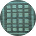 Round Machine Washable Checkered Light Blue Modern Rug, wshabs203lblu