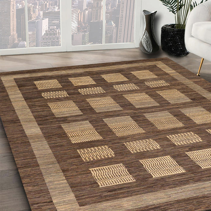 Abstract Orange Brown Checkered Rug in Family Room, abs203