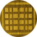 Round Machine Washable Checkered Yellow Modern Rug, wshabs203yw