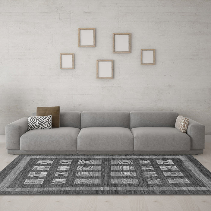 Machine Washable Checkered Gray Modern Rug in a Living Room,, wshabs203gry