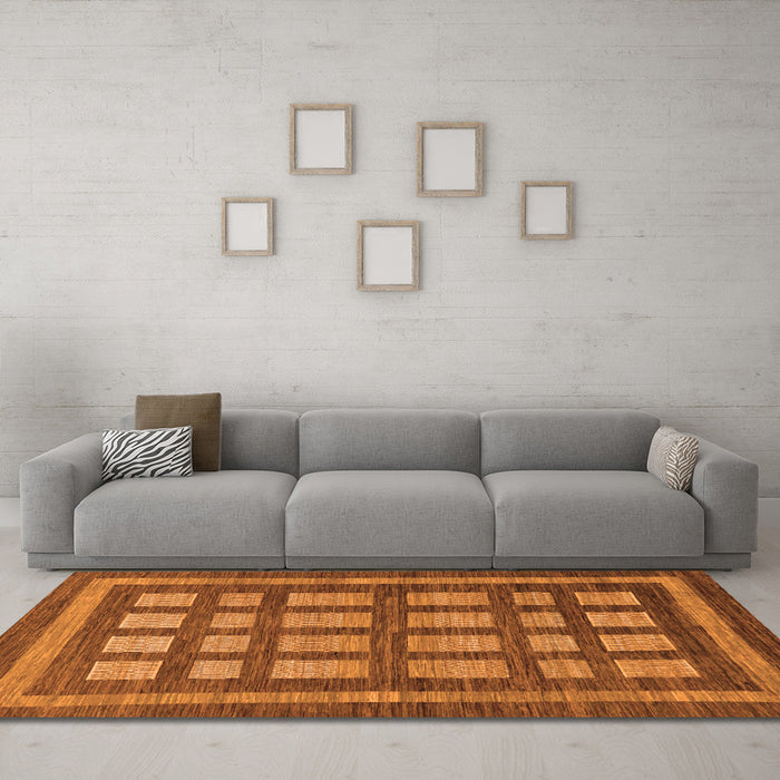 Machine Washable Checkered Orange Modern Area Rugs in a Living Room, wshabs203org