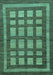 Machine Washable Checkered Turquoise Modern Area Rugs, wshabs203turq