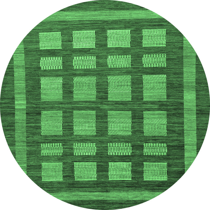 Round Machine Washable Checkered Emerald Green Modern Area Rugs, wshabs203emgrn